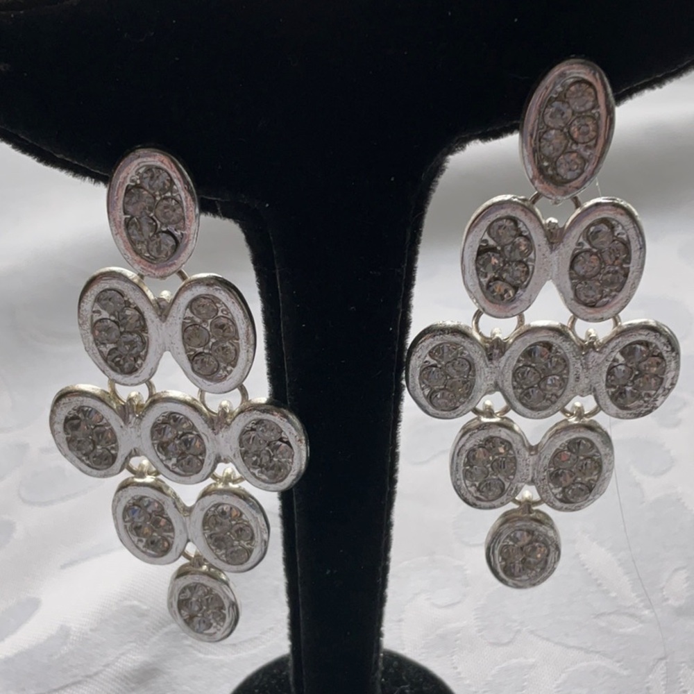 Silver Tone Crystal Drop Chandelier Earrings - Picture 6 of 6